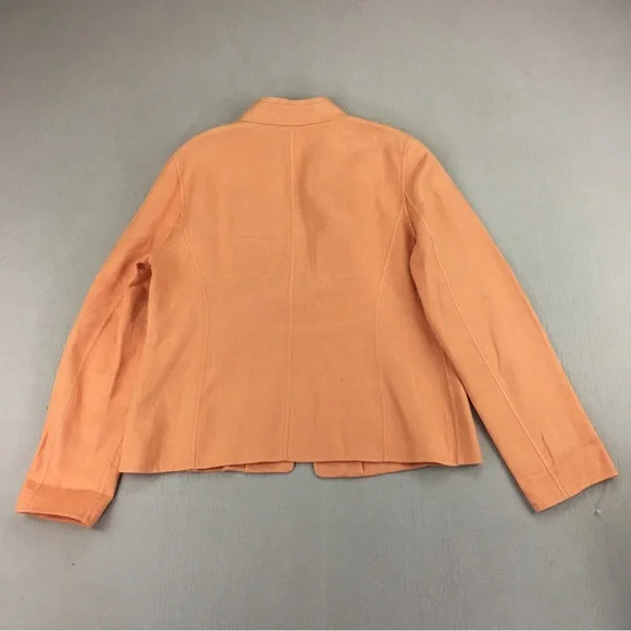 Linda Allard Ellen Tracy Linen Jacket Women's Size 10 Open Front Lined  Salmon - Picture 9 of 13